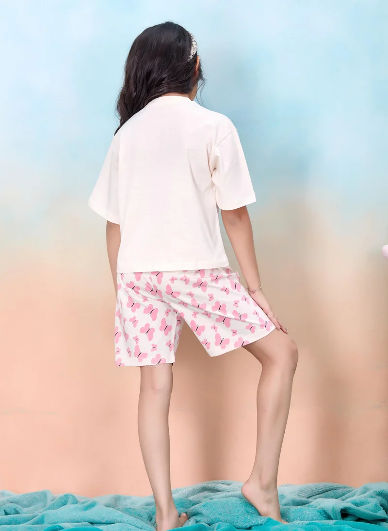 أرتيميا طقم بناتي قصير بطبعة فراشة